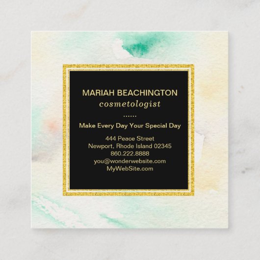 *~*の抽象的なパステル調の水彩画の金ゴールドのグリッターフレーム スクエア名刺 (裏面)