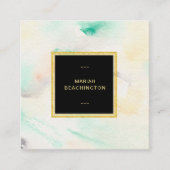 *~*の抽象的なパステル調の水彩画の金ゴールドのグリッターフレーム スクエア名刺 (正面)