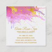 *~*の抽象的なピンクの水彩画の金ゴールドの豪華で魅力的なはっきりした スクエア名刺 (裏面)