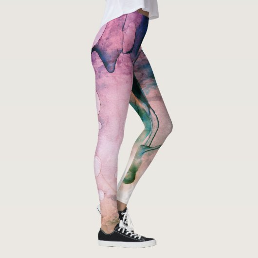 *~*の抽象的な水彩画のティール（緑がかった色）のピンクの青の泡 レギンス (右)