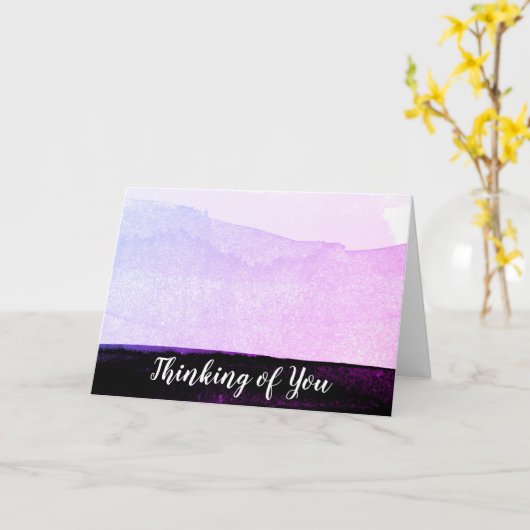 *~*の抽象的な水彩画の紫色の黒いラベンダーのピンク カード (黄色い花)