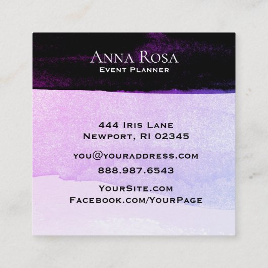*~*の抽象的な水彩画の紫色の黒いラベンダーのピンク スクエア名刺 (裏面)