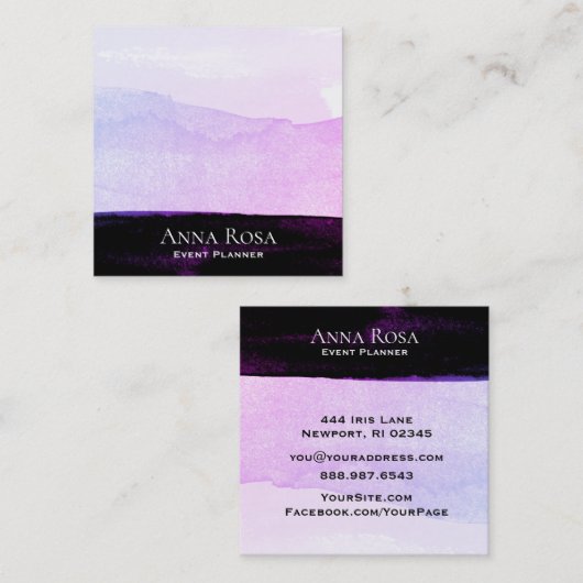 *~*の抽象的な水彩画の紫色の黒いラベンダーのピンク スクエア名刺 (正面/裏面)