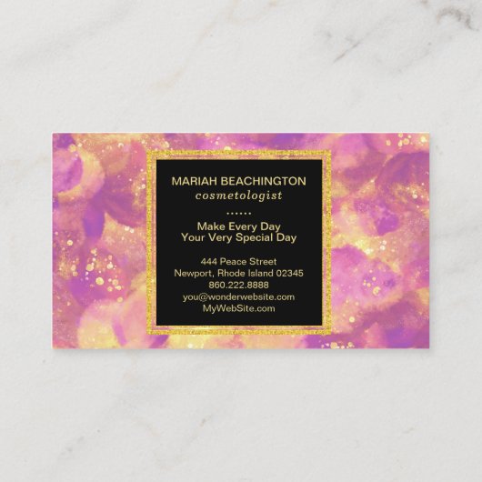 *~*の抽象的な金ゴールドの黒のグリッターの紫色の黄色 名刺 (裏面)