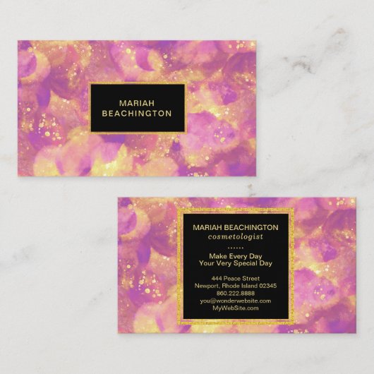 *~*の抽象的な金ゴールドの黒のグリッターの紫色の黄色 名刺 (正面/裏面)