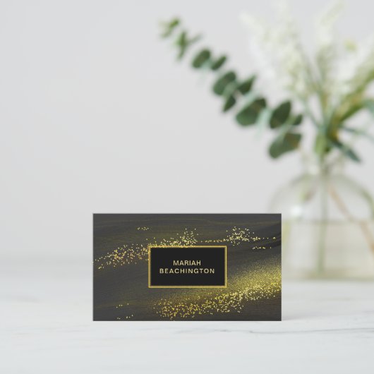 *~*の抽象的な金ゴールド塵の黒の金ゴールドのグリッター 名刺 (スタンド正面)