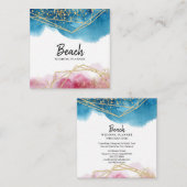 *~*の抽象芸術のビーチの青いピンクの金ゴールドのグリッターの多角形 スクエア名刺 (正面/裏面)