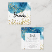 *~*の抽象芸術のビーチの青い水彩画の金ゴールドのグリッター スクエア名刺 (正面/裏面)