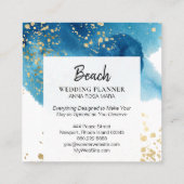 *~*の抽象芸術のビーチの青い水彩画の金ゴールドのグリッター スクエア名刺 (裏面)