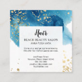 *~*の抽象芸術のビーチの青い水彩画の金ゴールドのグリッター スクエア名刺 (裏面)