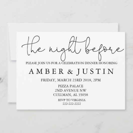 |の招待状の前の夜 招待状 (正面)