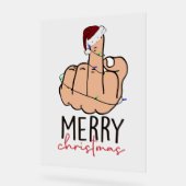 の指与え型サンタハットのクリスマス アクリルサイン (傾斜)