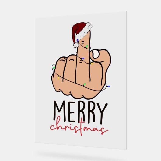 の指与え型サンタハットのクリスマス アクリルサイン (傾斜)