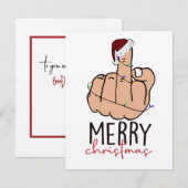 の指与え型サンタハットのクリスマス ノートカード (正面/裏面)