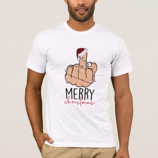 の指与え型サンタハットのクリスマス Tシャツ (正面)