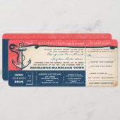 の搭乗結婚パスヴィンテージチケット(RSVP付き) 招待状 (正面/裏面)