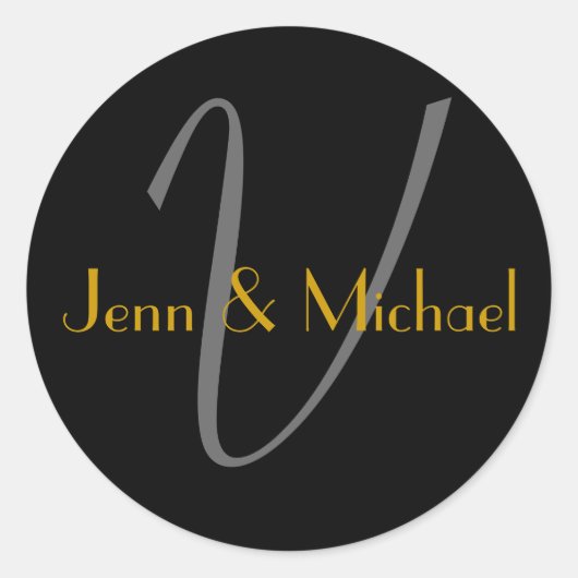 の新婦結婚名モノグラムV金ゴールドシール ラウンドシール (正面)