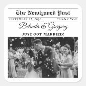 の新聞結婚おもしろい白黒の写真の好意 スクエアシール (正面)