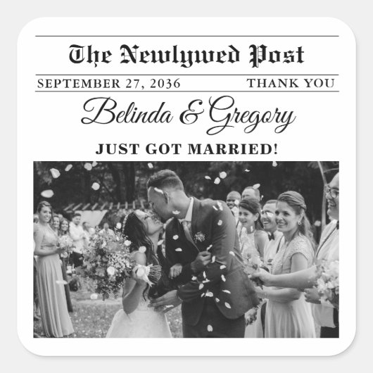 の新聞結婚おもしろい白黒の写真の好意 スクエアシール (正面)