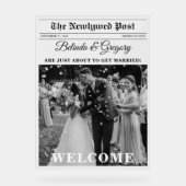 の新聞結婚おもしろい白黒フォトウェルカム アクリルサイン (正面)