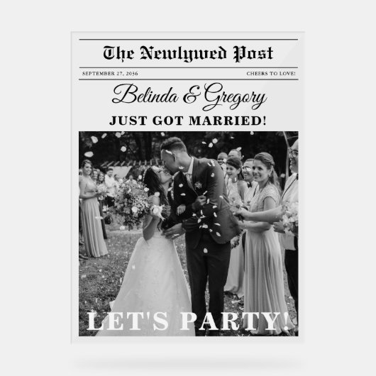 の新聞結婚おもしろい白黒フォトウェルカム アクリルサイン (正面)