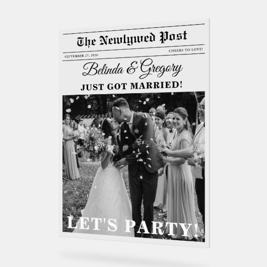 の新聞結婚おもしろい白黒フォトウェルカム アクリルサイン (傾斜)