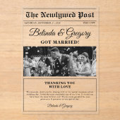 の新聞結婚おもしろい白黒写真ありがとう アクリル招待状 (正面)