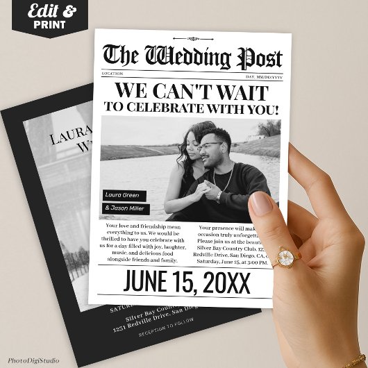 の新聞結婚招待状、フォトウェディング招待 招待状