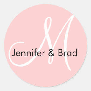 の新郎新婦結婚名ピンク・モノグラム・ステッカー ラウンドシール