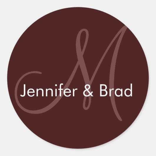 の新郎新婦結婚名ブラウンモノグラムステッカー ラウンドシール (正面)