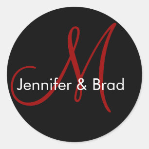 の新郎新婦結婚名モノグラムのステッカーレッド ラウンドシール
