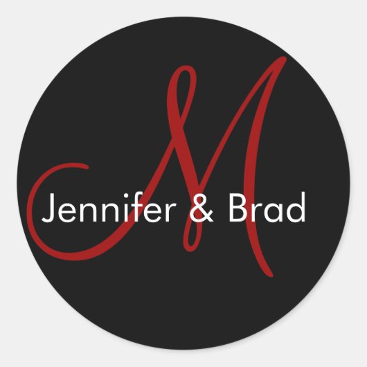 の新郎新婦結婚名モノグラムのステッカーレッド ラウンドシール (正面)