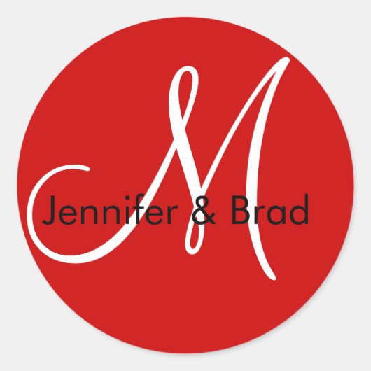 の新郎新婦結婚名モノグラムのステッカーレッド ラウンドシール (正面)