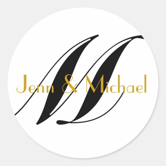 の新郎新婦結婚名モノグラムシール金ゴールド ラウンドシール (正面)