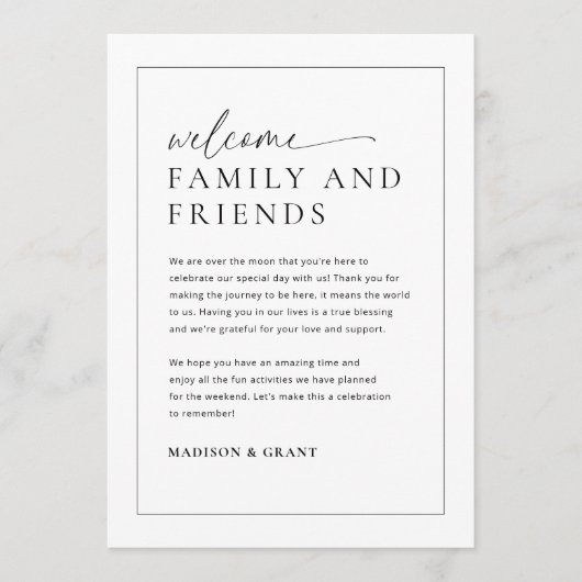 の旅程結婚歓迎バッグレターのタイムラインカード メニュー (正面)