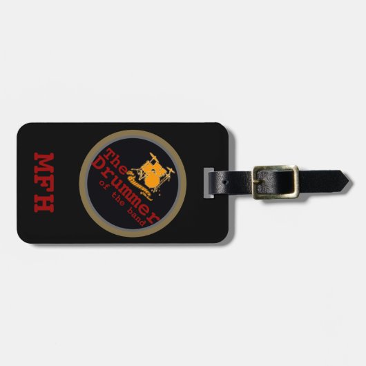 ~の旅行者のドラマーをドラムをたたきます ラゲッジタグ (正面横)