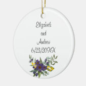 の日パーソナライズされた付結婚紫色の黄色のフローラ セラミックオーナメント (左)