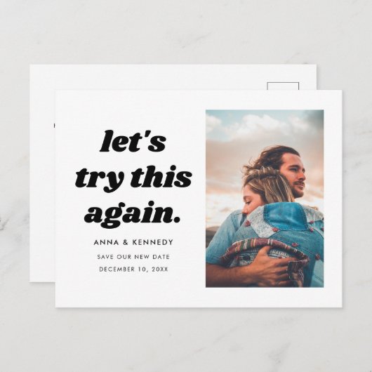 の日付の変更を再結婚試行すシンプルる 案内ポストカード (正面/裏面)
