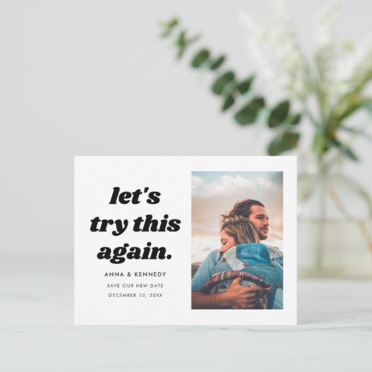 の日付の変更を再結婚試行すシンプルる 案内ポストカード (スタンド正面)