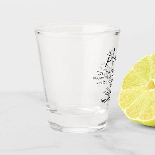 の日付結婚と名前Bridesmaidのパーソナライズされた引用文 ショットグラス (左)