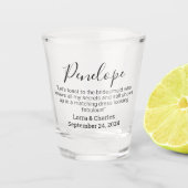 の日付結婚と名前Bridesmaidのパーソナライズされた引用文 ショットグラス (正面)