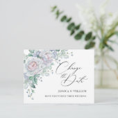 の日付結婚の変更ブルー赤面バラ ポストカード (スタンド正面)