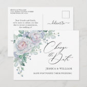 の日付結婚の変更ブルー赤面バラ ポストカード (正面/裏面)