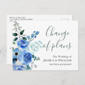 の日付結婚の変更ブルー赤面バラ ポストカード (正面/裏面)