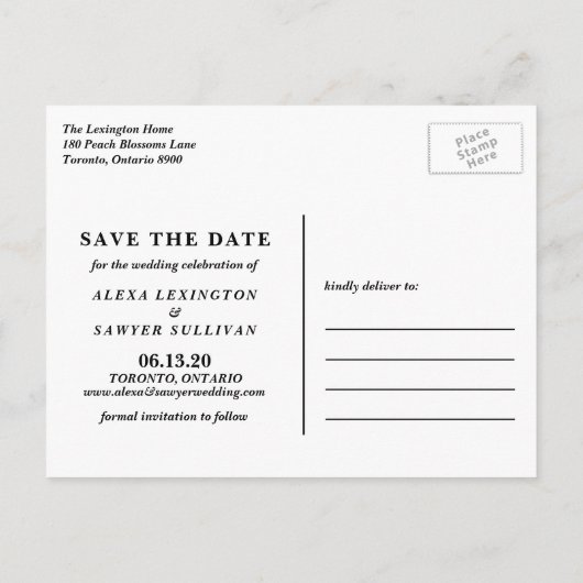 の日付結婚切り出し垂直方向の写真日付を保存 案内ポストカード (裏面)