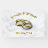 の日付結婚新郎新婦カスタマイズ可能な金ゴールドリングや輪 横断幕 (横)