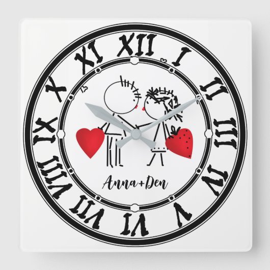 の日結婚バレンイン，愛 スクエア壁時計 (正面)