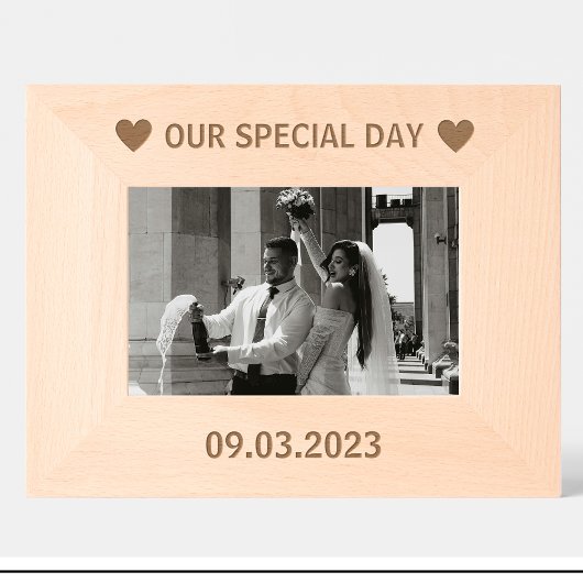 の日結婚付き木パーソナライズされた写真枠 レーザー彫刻フレーム