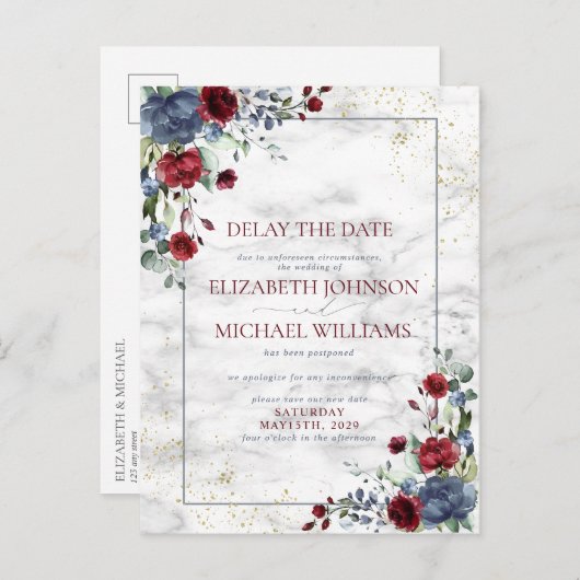 の日結婚付け延期ブルーブルゴーニュフローラ 案内ポストカード (正面/裏面)