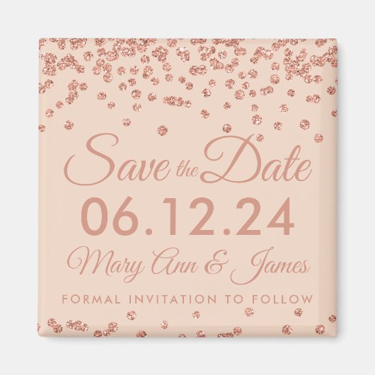 の日結婚付救バラ金ゴールドグリッター紙吹雪赤面 マグネット (正面)